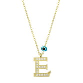 Silver Evil Eye Gold Letter E Women's Necklace