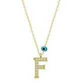 Silver Evil Eye Gold Letter F Women's Necklace