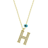 Silver Evil Eye Gold Letter H Women's Necklace