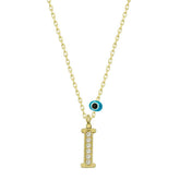 Silver Evil Eye Gold Letter I Women's Necklace