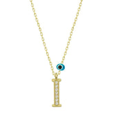 Silver Evil Eye Gold Letter I Women's Necklace