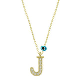 Silver Evil Eye Gold Letter J Women's Necklace