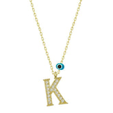Silver Evil Eye Gold Letter K Women's Necklace