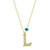 Silver Evil Eye Gold Letter L Women's Necklace