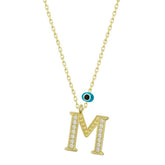 Silver Evil Eye Gold M Letter Women's Necklace