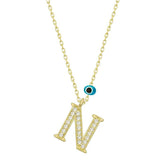 Silver Evil Eye Gold Letter N Women's Necklace