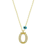 Silver Evil Eye Gold Letter O Women's Necklace