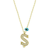 Silver Evil Eye Gold Letter S Women's Necklace