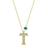Silver Evil Eye Gold Letter T Women's Necklace