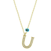 Silver Evil Eye Gold Letter U Women's Necklace