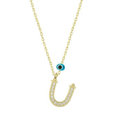 Silver Evil Eye Gold Letter U Women's Necklace