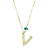 Silver Evil Eye Gold Letter V Women's Necklace