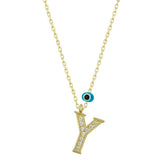 Silver Evil Eye Gold Letter Y Women's Necklace