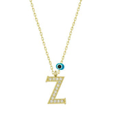 Silver Evil Eye Gold Z Letter Women's Necklace