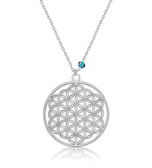 Silver Evil Eye Flower of Life Necklace