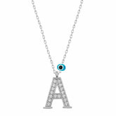 Silver Evil Eye Rhodium Letter A Women's Necklace