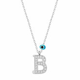Silver Evil Eye Rhodium Letter B Women's Necklace