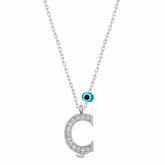 Silver Evil Eye Rhodium Letter C Women's Necklace