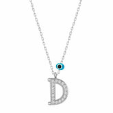 Silver Evil Eye Rhodium Letter D Women's Necklace