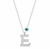 Silver Evil Eye Rhodium Letter E Women's Necklace
