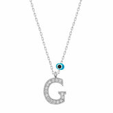 Silver Evil Eye Rhodium Letter G Women's Necklace