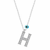 Silver Evil Eye Rhodium Letter H Women's Necklace