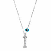 Silver Evil Eye Rhodium Letter I Women's Necklace