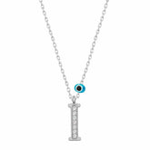 Silver Evil Eye Rhodium Letter I Women's Necklace