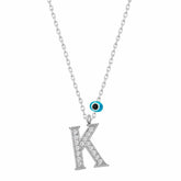 Silver Evil Eye Rhodium Letter K Women's Necklace