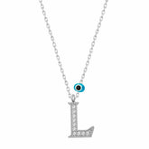 Silver Evil Eye Rhodium Letter L Women's Necklace