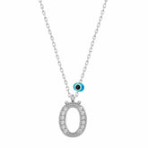 Silver Evil Eye Rhodium Letter O Women's Necklace