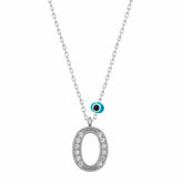 Silver Evil Eye Rhodium Letter O Women's Necklace