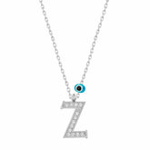 Silver Evil Eye Rhodium Letter Z Women's Necklace