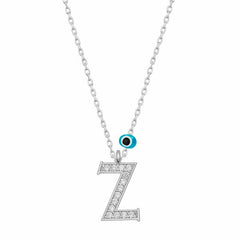 Collier pour femme en argent rhodié avec lettre Z et mauvais œil