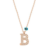 Silver Evil Eye Rose Letter B Women's Necklace