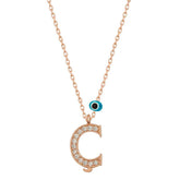 Silver Evil Eye Rose Letter C Women's Necklace