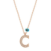 Silver Evil Eye Rose Letter C Women's Necklace