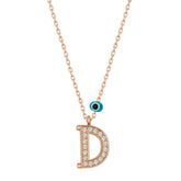 Silver Evil Eye Rose Letter D Women's Necklace