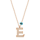 Silver Evil Eye Rose Letter E Women's Necklace