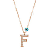 Silver Evil Eye Rose Letter F Women's Necklace