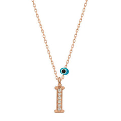 Silver Evil Eye Rose Letter I Women's Necklace