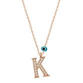 Silver Evil Eye Rose Letter K Women's Necklace