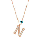 Silver Evil Eye Rose Letter N Women's Necklace