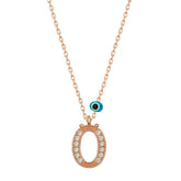 Silver Evil Eye Rose Letter O Women's Necklace