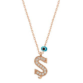 Silver Evil Eye Rose Letter S Women's Necklace