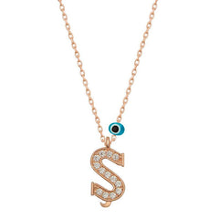 Silver Evil Eye Rose Letter S Women's Necklace