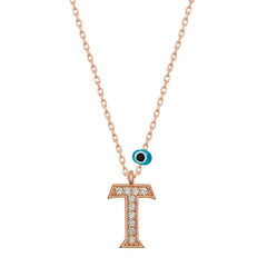 Silver Evil Eye Rose T Letter Women's Necklace
