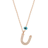 Silver Evil Eye Rose Letter U Women's Necklace