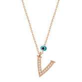 Silver Evil Eye Rose V Letter Women's Necklace