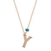Silver Evil Eye Rose Letter Y Women's Necklace